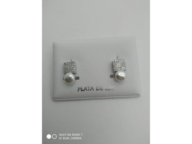 PENDIENTES PLATA PERLA Y...