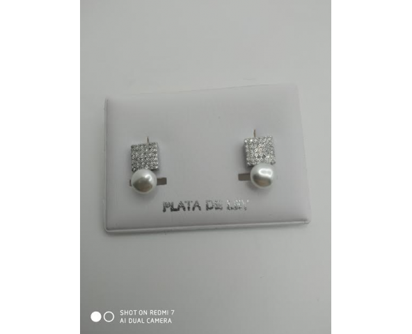 PENDIENTES PLATA PERLA Y CIRCONITAS