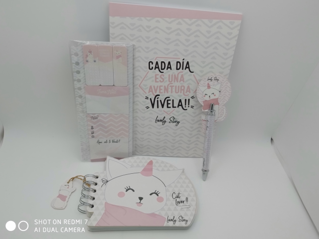 Set papelería rosa Cat...